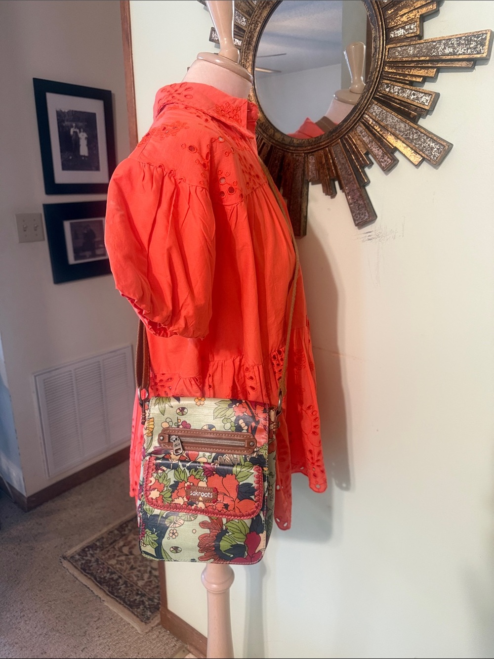 Sakroots Floral Crossbody in Green, Orange, Red and Brown